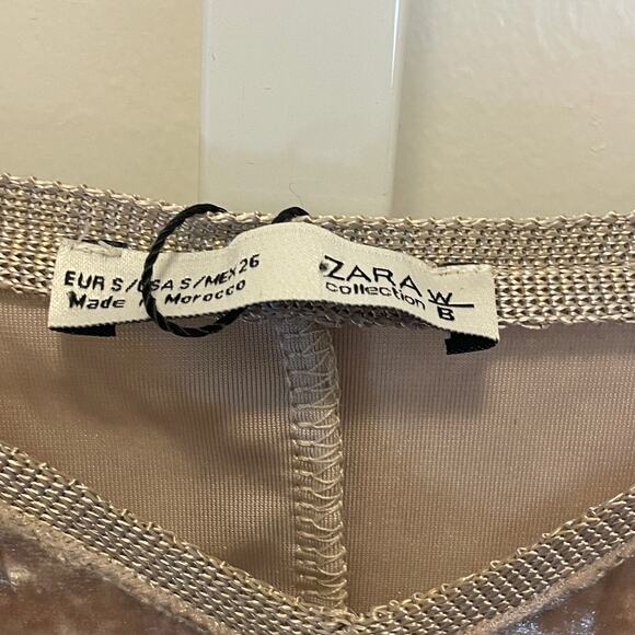 NWT Zara Crush Velvet Holiday Party Dress - Women Size S - Champagne Gold - Picture 4 of 6